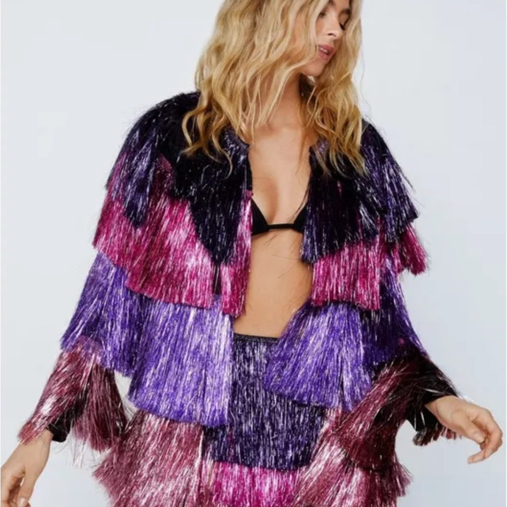 Nasty Gal Purple and Pink Fringe Jacket